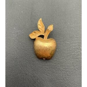 Vintage AVON Signed Dainty Apple Brushed Gold Tone Brooch Pin